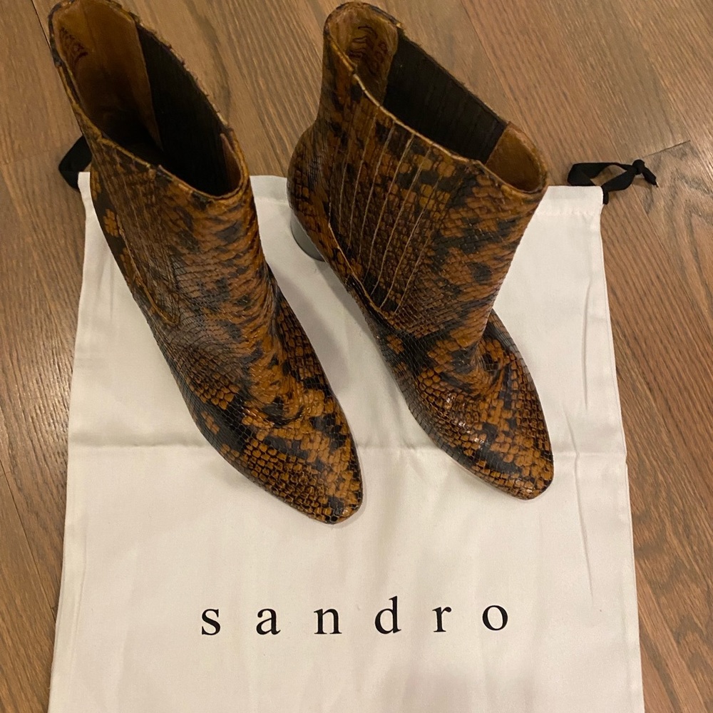 Sandro leather snake print ankle boots